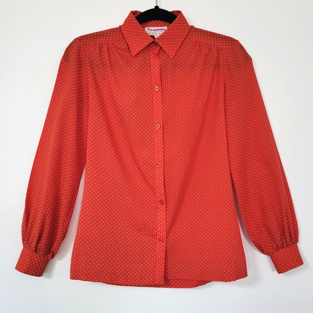 Vintage 70s Lady Manhattan Silkhana De Chine Polka Dot Blouse